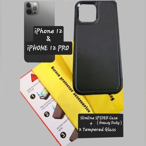iPhone 12 Pro Black Spider Case with 2 pcs Tempered Glass - Picture 2 of 11